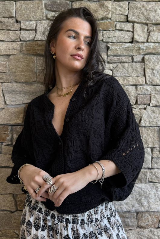 Benito Crochet Cotton Carmen Cardigan Black - /10=